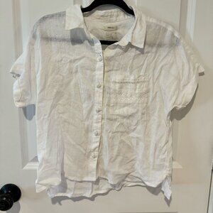 Joie White Cropped Cutout Linen Button Blouse‎ -  Size Small